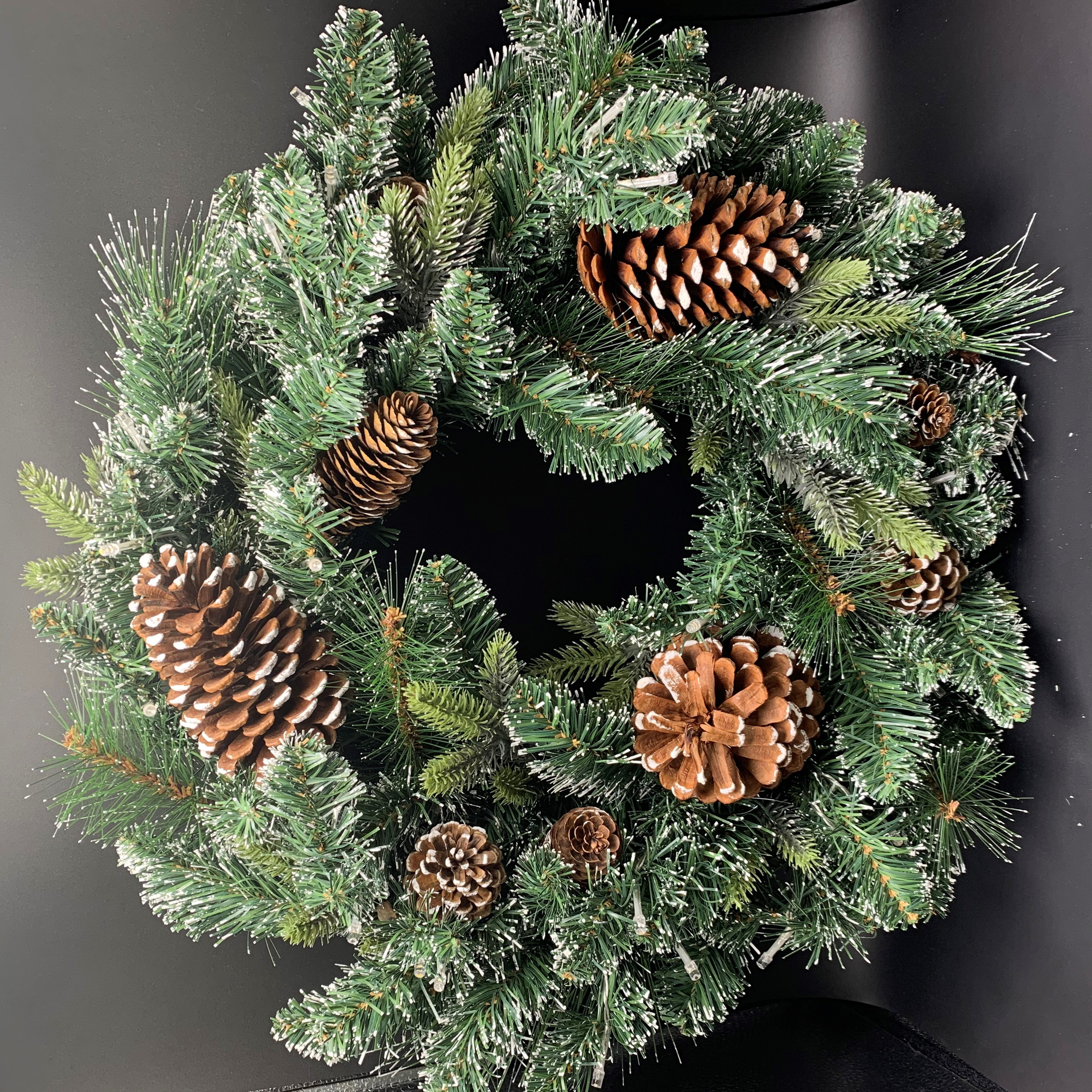 WREATH 24IN LED FROSTED PINECONE 